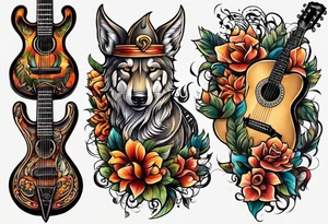 Animal fair and guitar tattoo idea