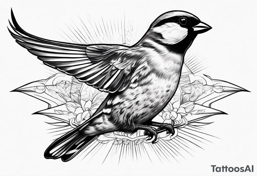 sunrays sparrow flying tattoo idea