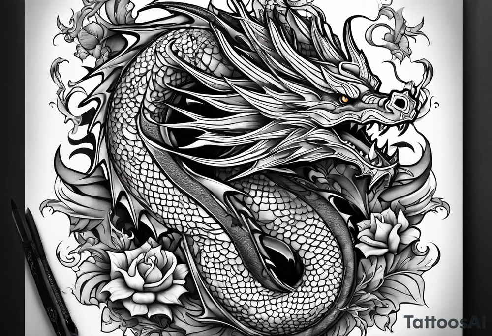 a Dragon tattoo with some symbolism of world travel and Marine Corps tattoo idea