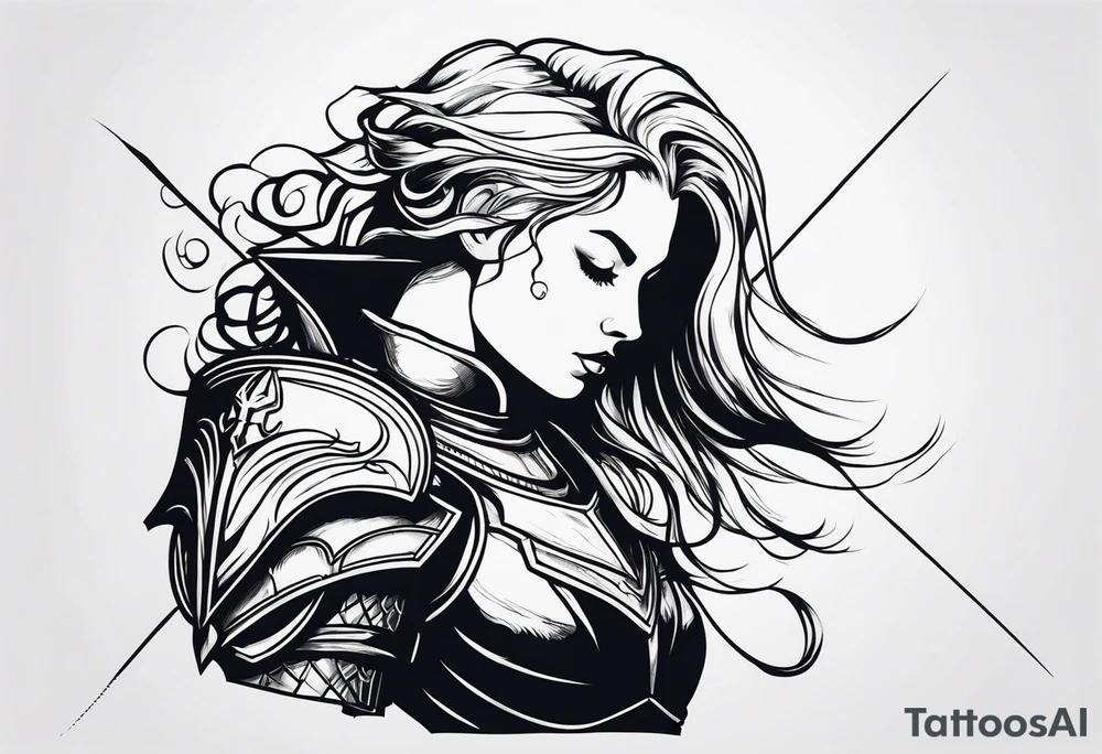 Dark fantasy women knight traditional tattoo idea