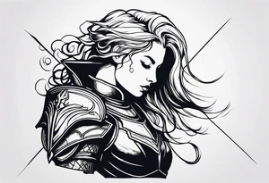 Dark fantasy women knight traditional tattoo idea