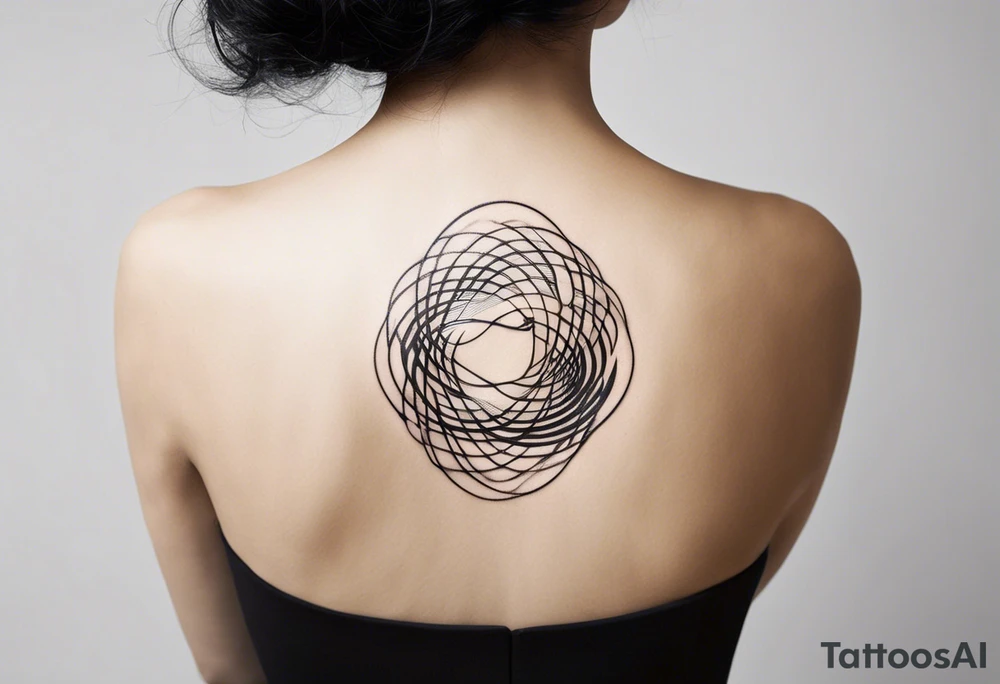 Design a captivating tattoo that embodies the concept of wave-particle duality. Imagine an elegant luminescent ribbon winding around the skin, pulsing with energy. The ribbon should hint at both wave-like undulations and the presence of subatomic particles. Incorporate miniature quantum gates opening and closing within the ribbon, bridging the quantum and cybernetic realms. tattoo idea