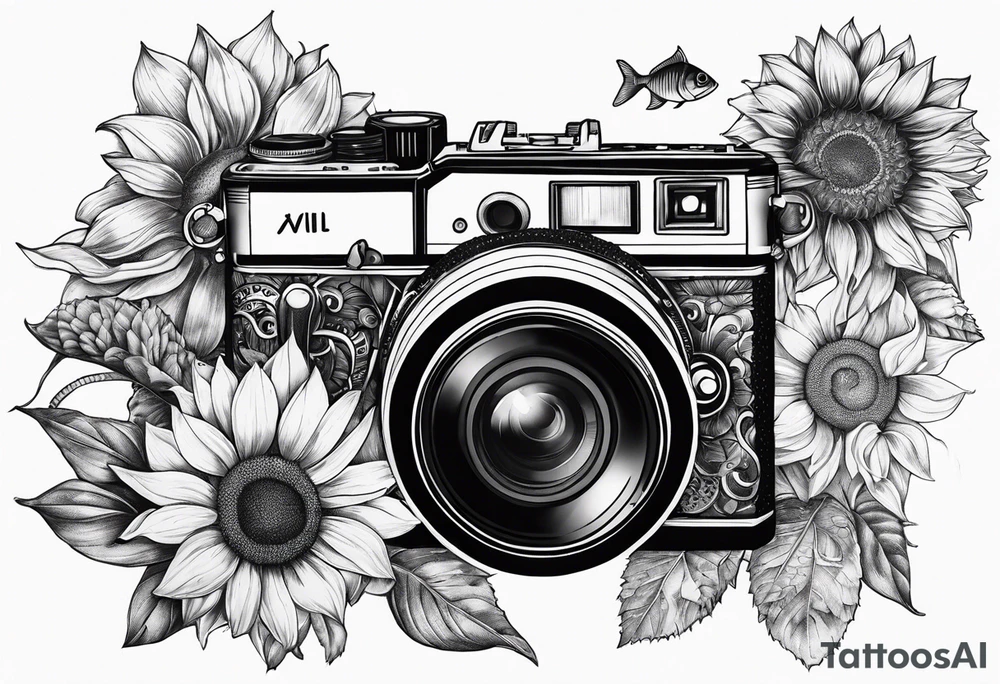 sunflower, camera, fish, tattoo idea