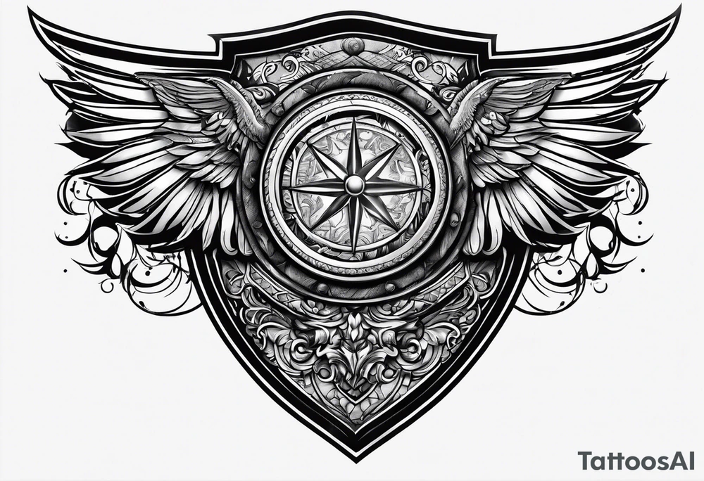 people in the dark inside a shield shape tattoo idea