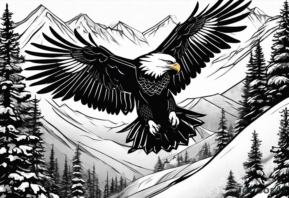 i want a tattoo that shows my passion for snowboarding that will match my traditional American tattoo that is an eagle fighting a snake tattoo idea
