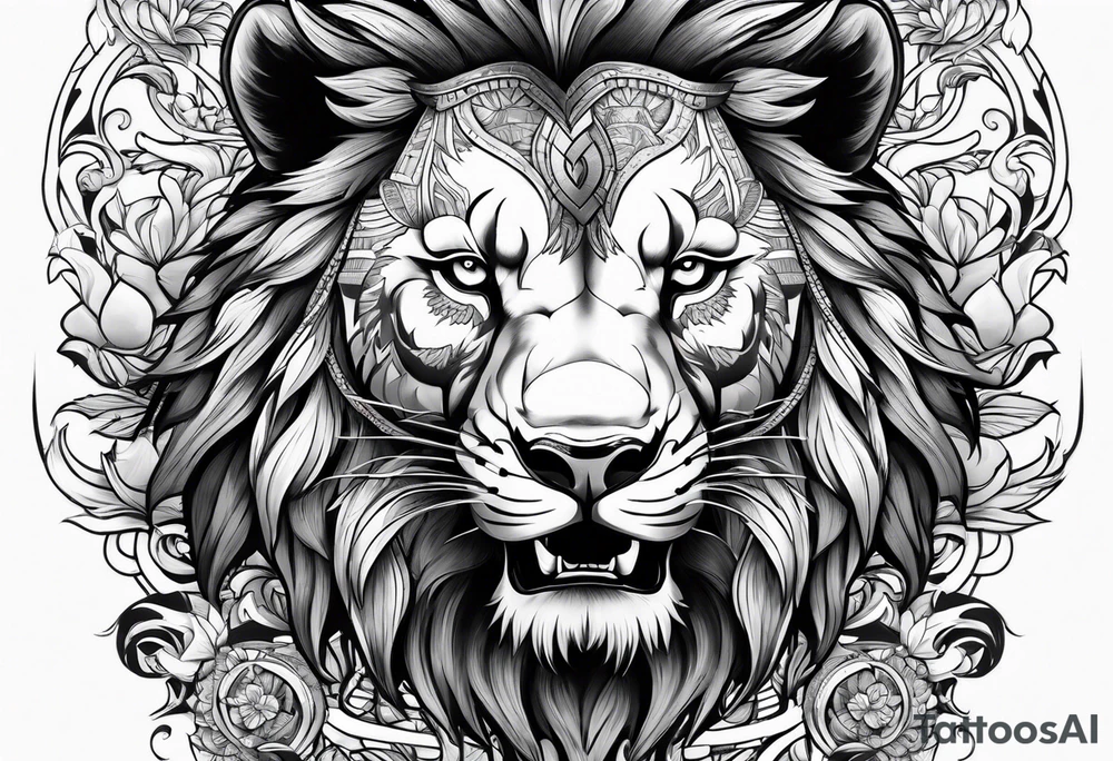 lion fighting panda tattoo idea