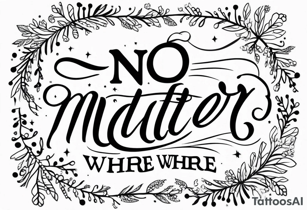 Quote “no matter where” in cursive, ♌️ at the end, sparkles tattoo idea