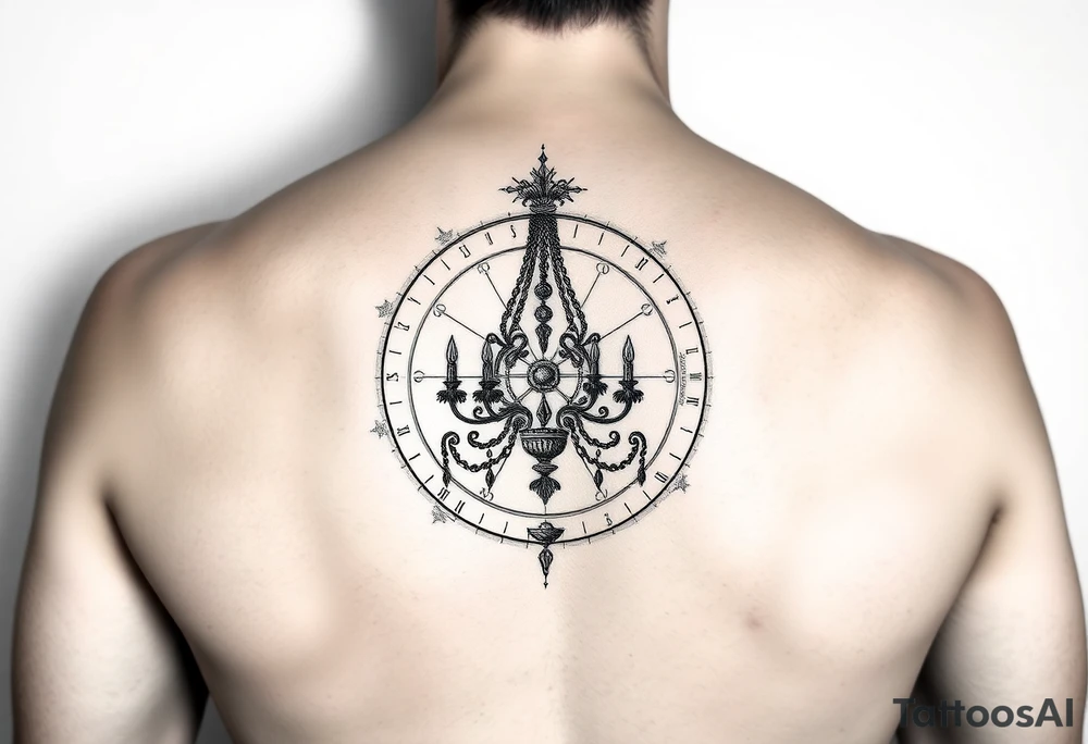 Ornamental chandelier natal chart tattoo idea