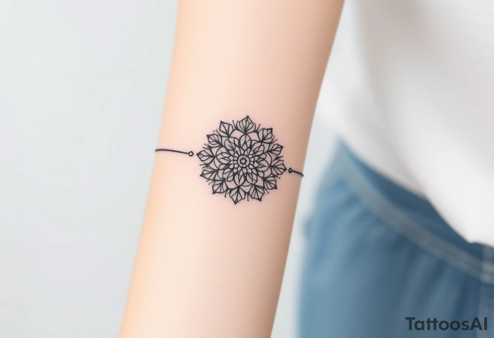 A delicate lace armband going around in a mandala style, incorporating intricate, circular details tattoo idea