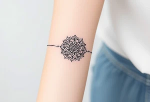 A delicate lace armband going around in a mandala style, incorporating intricate, circular details tattoo idea