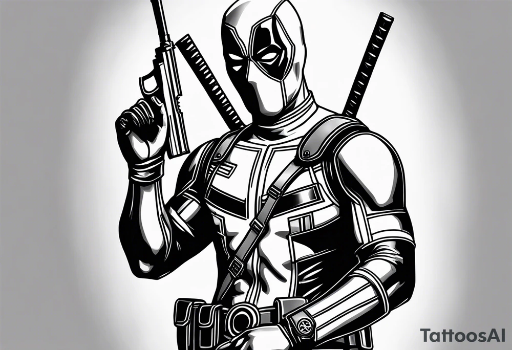 Deadpool realistic with Golden pistol tattoo idea