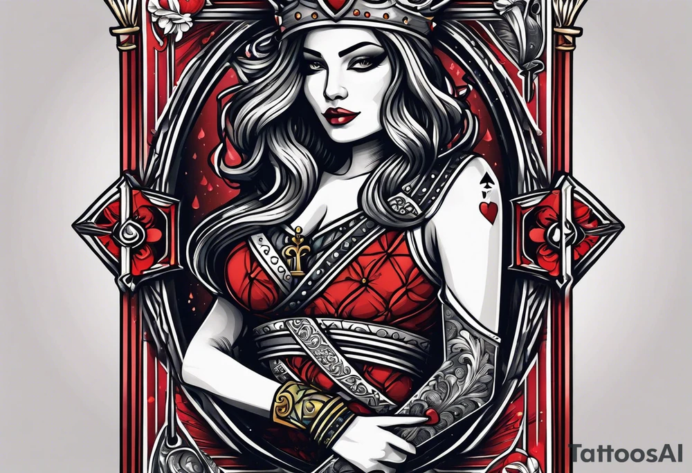 King, queen of spades cards with swords tattoo idea