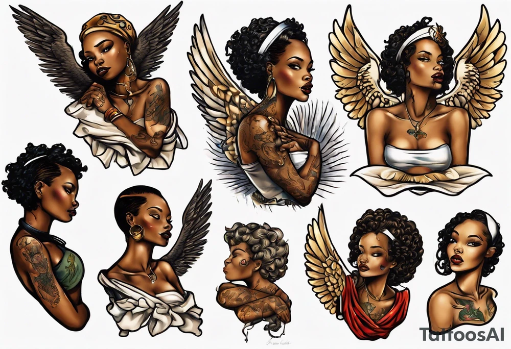 African angel on a balcony tattoo idea