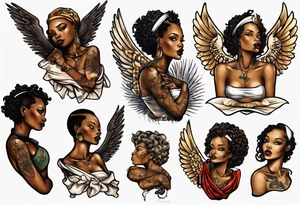 African angel on a balcony tattoo idea