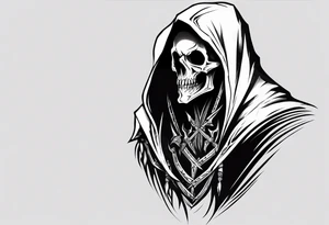 side view, hooded reaper upper body, no skull tattoo idea