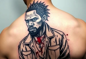 African American gangsta character with blood splatter on clothes tattoo idea