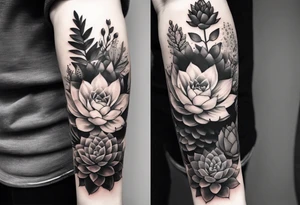 Western floral and succulent forearm sleeve tattoo idea