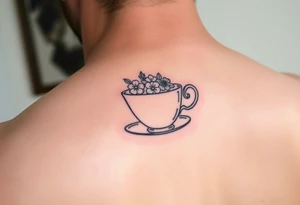 Dainty tea cup with small flowers tattoo idea