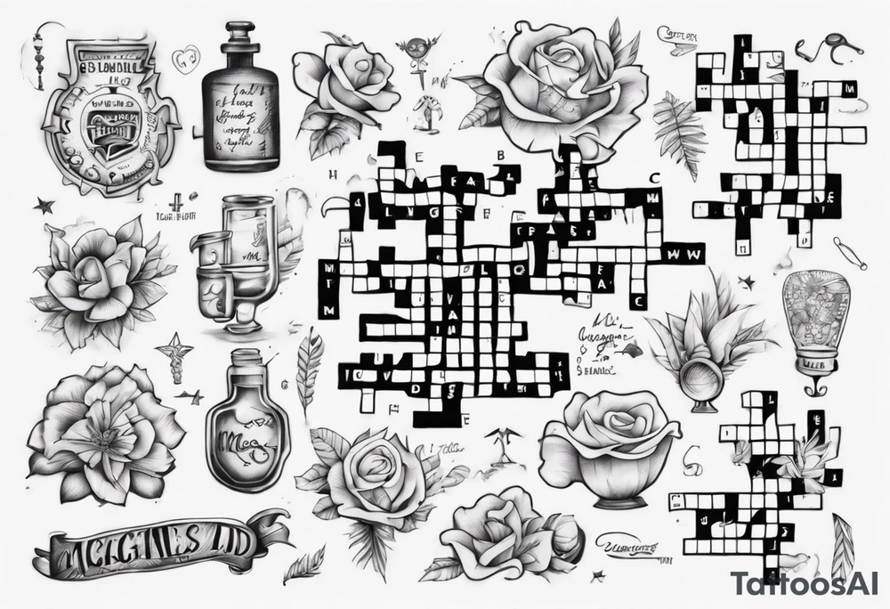 The words Maggie and Lucas in a crossword puzzle tattoo idea