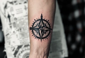 Rustic half compass half clock with a long native American arrow pointing at my wrist with the words “True North” and says "Isaiah 40:31" tattoo idea