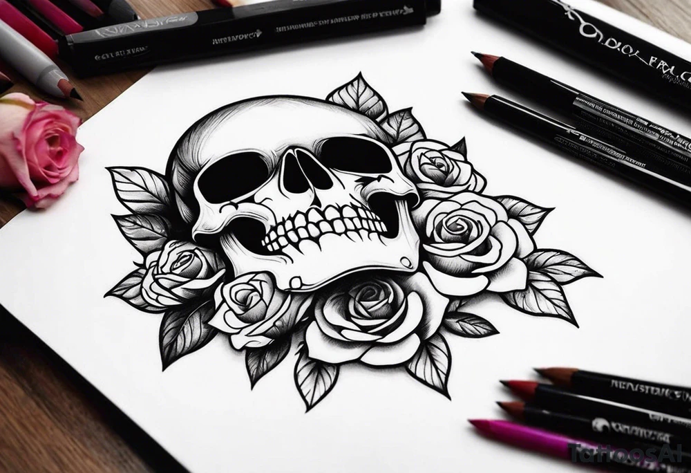 skull and roses tattoo idea
