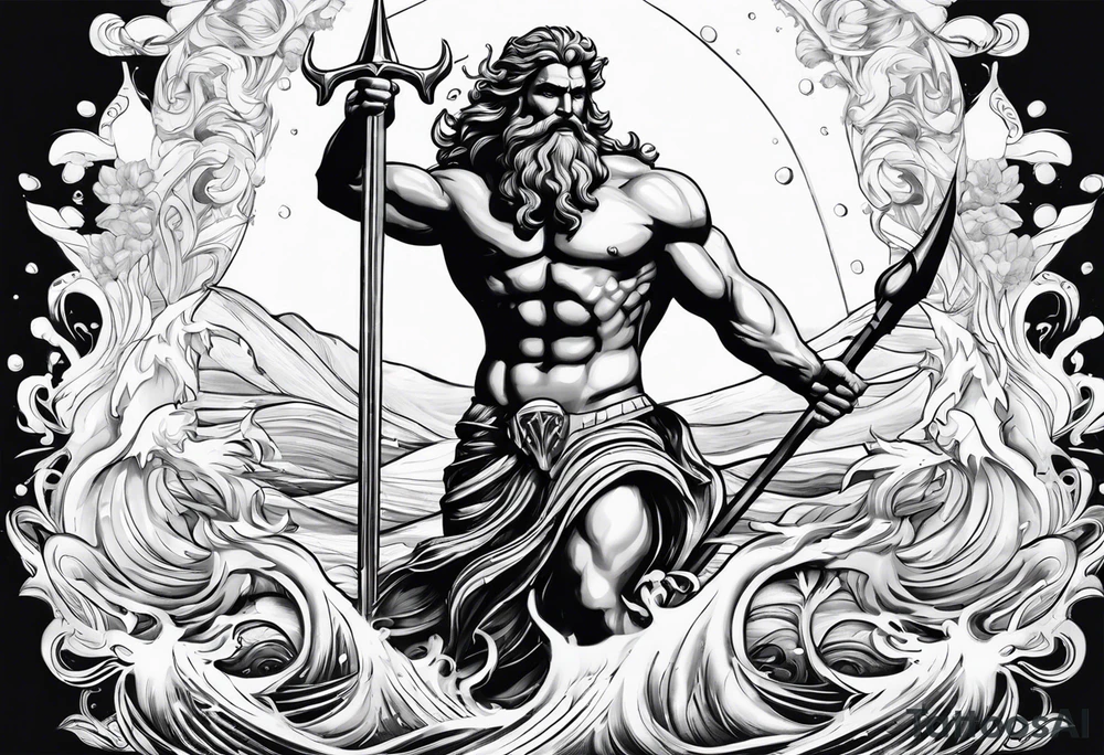 Poseidon on water with his trident tattoo idea