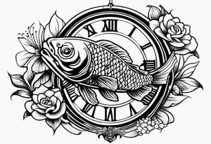 Koi fish and old clock tattoo idea