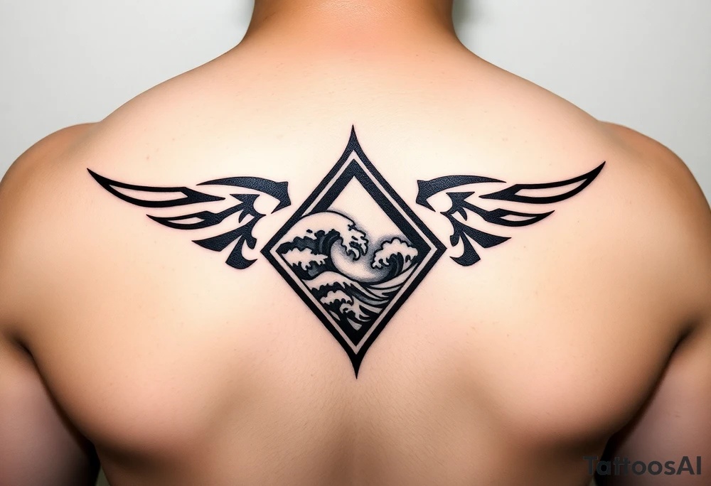 A sharp edged powerful wave with  inside of a elongated diamond tattoo idea