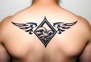 A sharp edged powerful wave with  inside of a elongated diamond tattoo idea