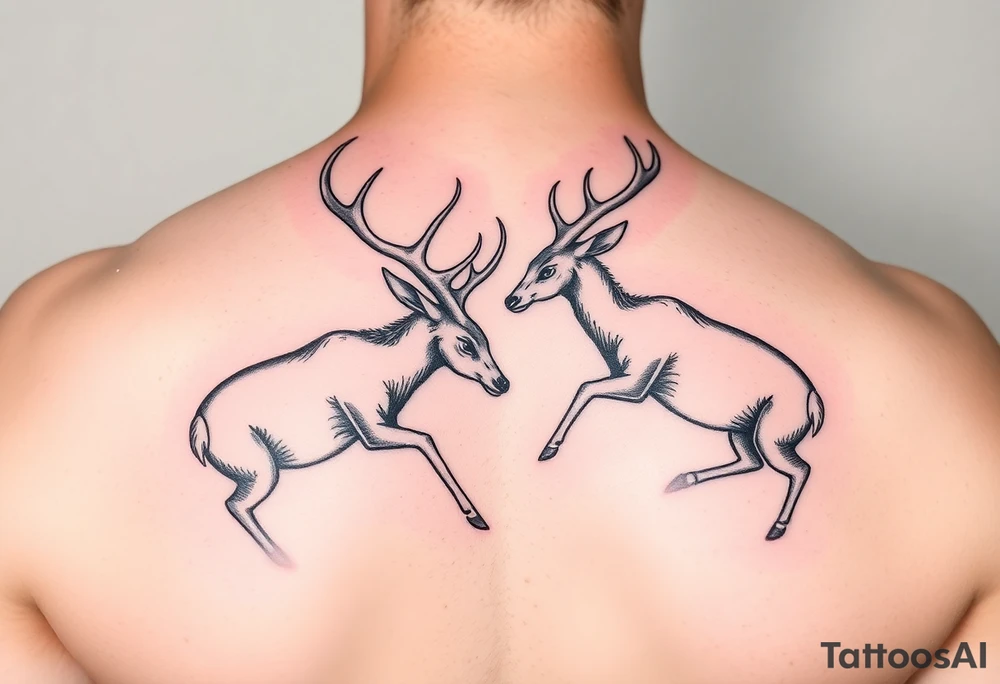 Two deer fighting not kissing  with in a low down stance tattoo idea
