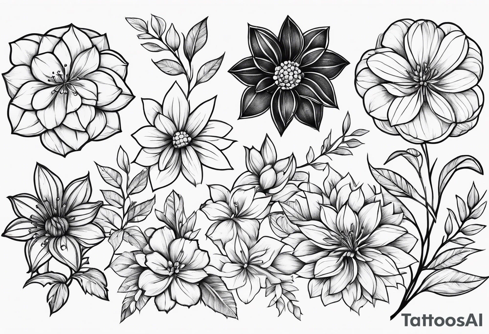 May, December and November Flowers tattoo idea