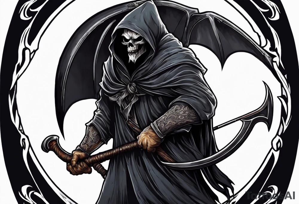 A werewolf that is the grim reaper holding a scythe tattoo idea