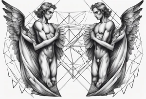 Two angels as brothers portrayed as geometric code tattoo idea