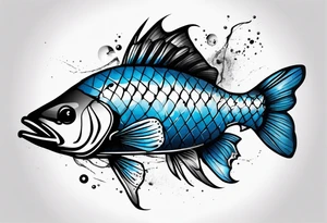Trash polka blue and black fly fishing theme rib piece tattoo idea