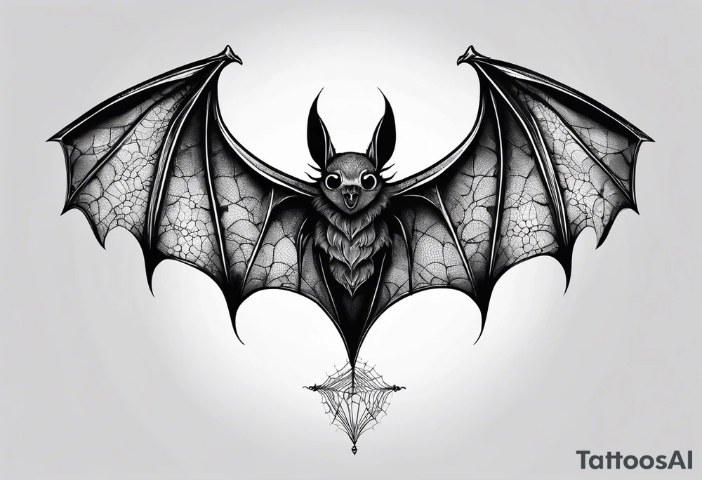 Bat upside down, wings made of spider web, wings wide open tattoo idea Bat upside down, wings made of spider web, wings wide open tattoo idea