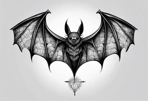 Bat upside down, wings made of spider web, wings wide open tattoo idea