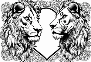 twin lion head shaped like a heart tattoo idea