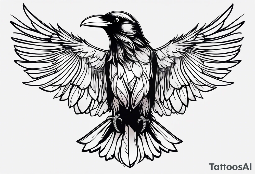 Raven outline with less feather details tattoo idea
