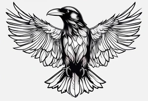 Raven outline with less feather details tattoo idea