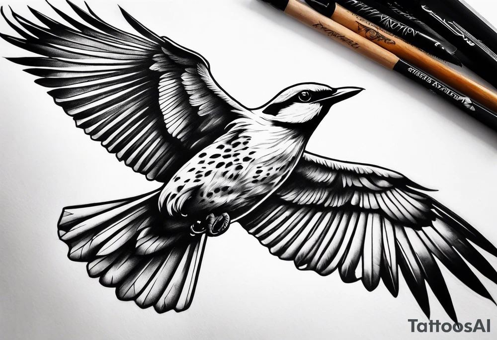 Make a preview of Bird in Flight.
This tattoo should be mark as a sign of freedom.
The tattoo should be on the leg tattoo idea