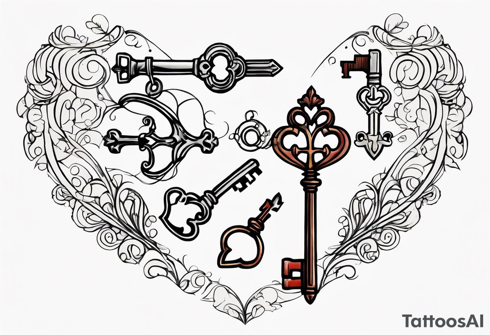 Antique keys heart shaped tattoo idea