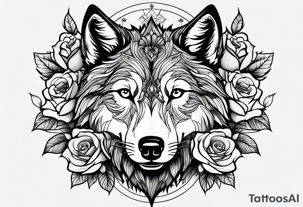 Combining the image of a wolf with roses or other floral elements, blending themes of nature and beauty with the wildness of the wolf. tattoo idea