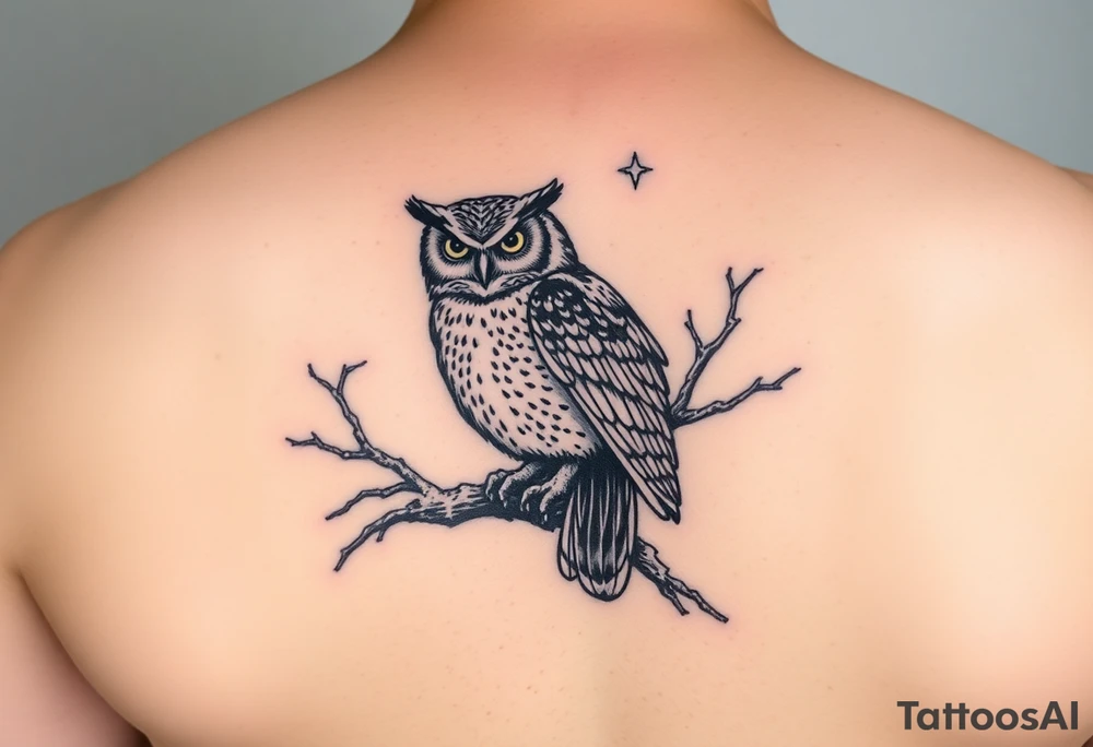 wise owl perched on ancient oak branch under starlit sky tattoo idea wise owl perched on ancient oak branch under starlit sky tattoo idea