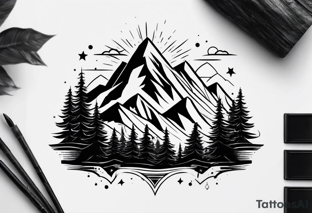 minimalistic mountain scene tattoo idea