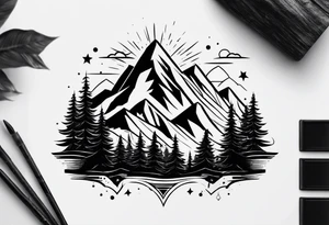 minimalistic mountain scene tattoo idea