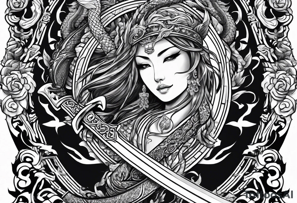 Almighty God's sword cutting off the serpent head off tattoo idea