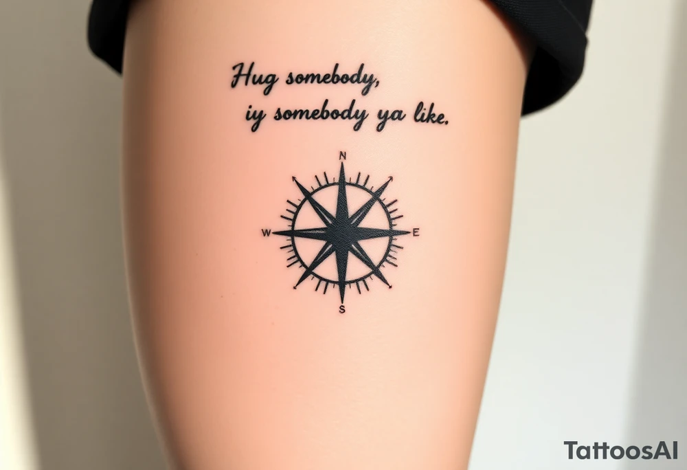 Sundial casting shadow with handwriting “Hug somebody ya like” above. tattoo idea