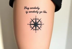 Sundial casting shadow with handwriting “Hug somebody ya like” above. tattoo idea