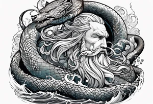Thor getting eaten by the world serpent in the ocean tattoo idea