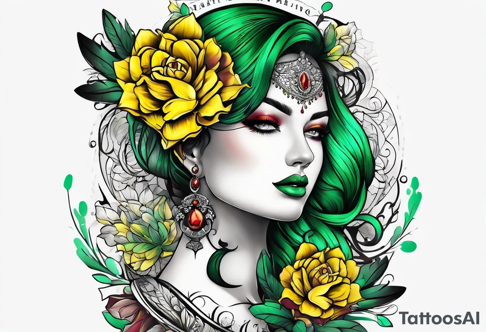 24 with colors green, yellow, maroon and black tattoo idea